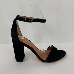 J McLaughlin Madison sandal shoe chunky heel ankle strap black suede leather 6.5